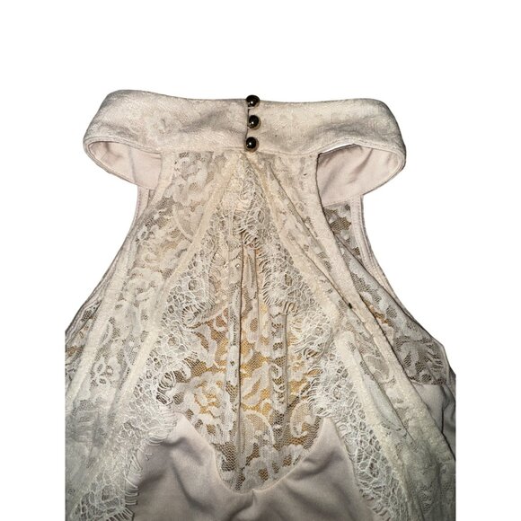 Bebe Lace Mock Neck Thong Bodysuit Large Ivory White Sexy Y2K Rock Victorian Top - Picture 4 of 9